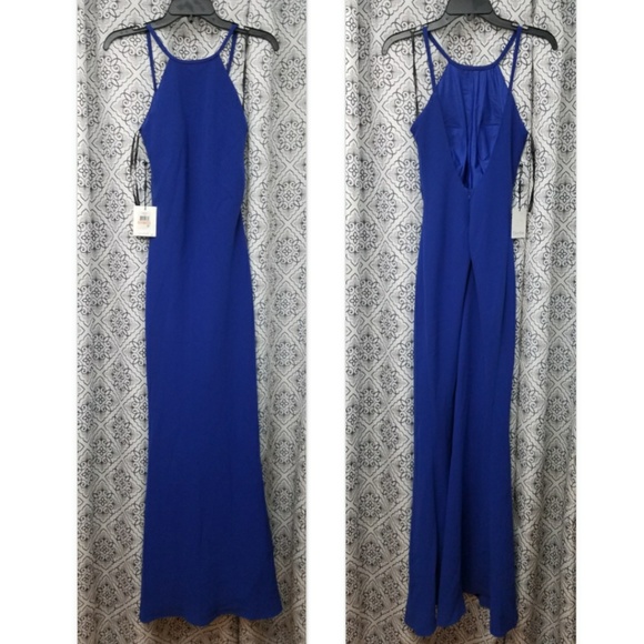 NWT Blue Calvin Klein Open-Back Halter Gown - Picture 5 of 5